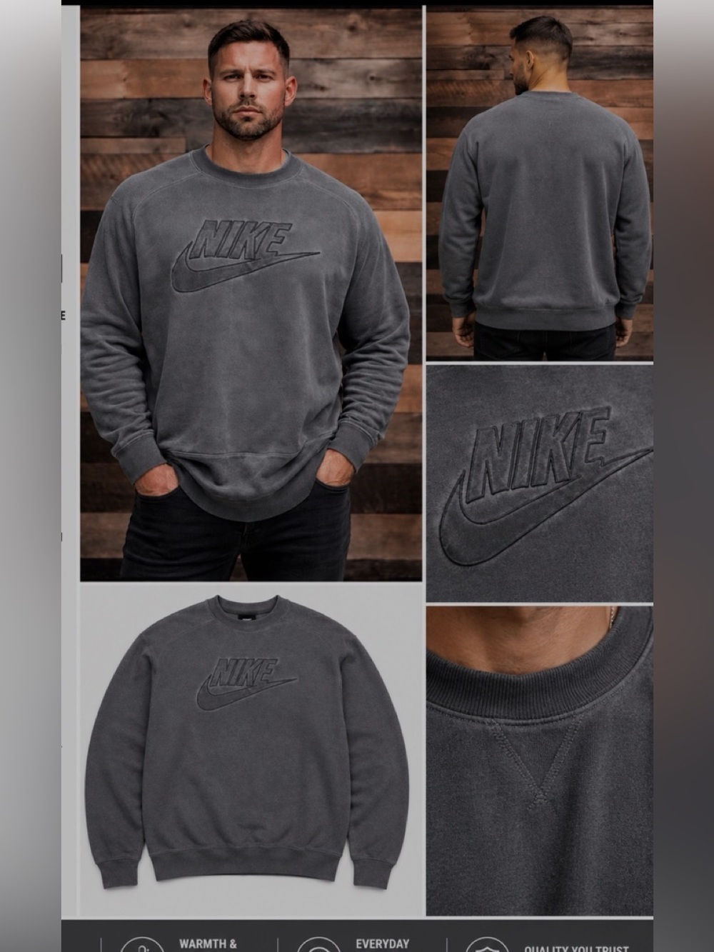 Nike Men's XXL Grey Embroidered Logo Crewneck Sweatshirt